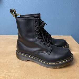 Dr Martens 1460 W Boots Womens Size 8 Black Leather Combat Ankle Lace Up
